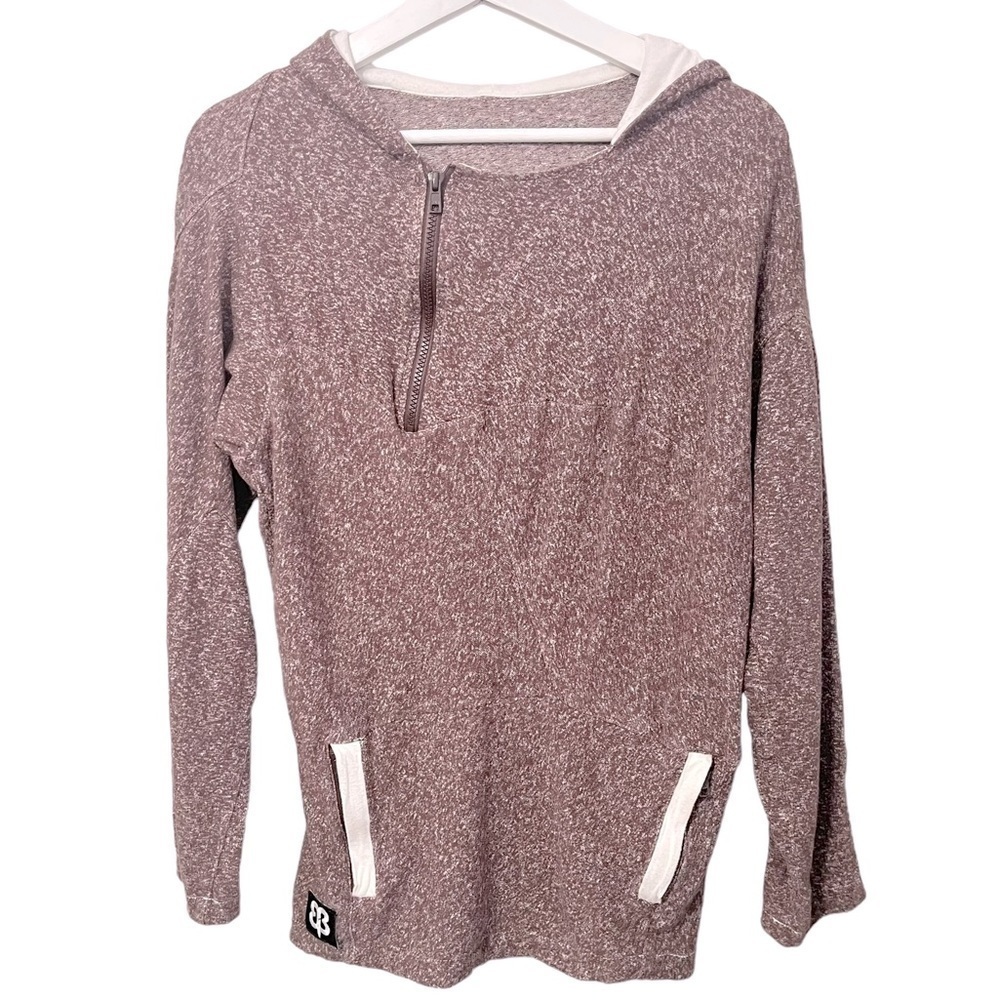 Betabrand Marled Mauve Half-Zip Hoodie with Contrast Trim